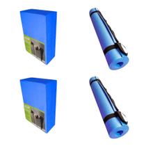Kit 2 Pares Resistente Bloco + Tapete Yoga Azul Evamax