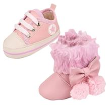 Kit 2 Pares Rosa Bebê Menina até 1 ano Bota Inverno e Tênis Star Confortáveis e Seguros Kit 2 Pares Rosa Bebê Menina até 1 ano Bota Inverno e Tênis Star Confortáveis e Seguros