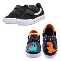 Kit 2 Pares Sandália Babuche Dino E Tênis Infantil Menino Preto Mzkid