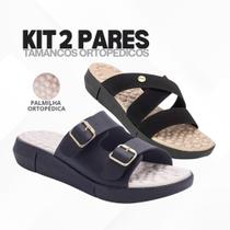 Kit 2 Pares Sandalia Chinelo Feminino Tamanco Ortopedico Massageador Confortável