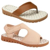 Kit 2 Pares Sandália Chinelo Ortopédico Feminino Rasteira Massageadora Confortável Macia