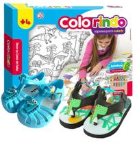Kit 2 pares Sandália Dinossauro Bebê Papete e Chinelo com Elástico Juju Shoes + tapete para colorir