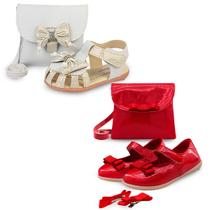 Kit 2 Pares Sandália E Sapatilha infantil Menina Bebê Festa Bolsinha Prata Vermelha Mzkid Kit 2 Pares Sandália E Sapatilha infantil Menina Bebê Festa Bolsinha Prata Vermelha Mzkid
