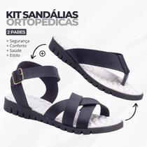 Kit 2 Pares Sandália Feminina Ortopédica Massageadora + Rasteirinha Para Esporão Fascite Plantar