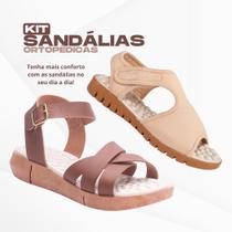 Kit 2 Pares Sandália Feminina Rasteirinha Ortopédica Tamanco Massageador Anatômico Confortável