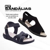 Kit 2 Pares Sandália Feminina Rasteirinha Ortopédica Tamanco Massageador Anatômico Confortável