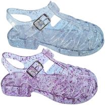 Kit 2 Pares Sandália Infantil Feminina Percatinha Menina Tratorada Glitter Escolar Confortável