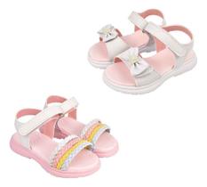 Kit 2 Pares Sandalia Infantil Menina Trança Laço Ajustavel