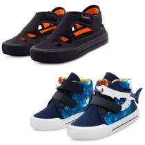 Kit 2 Pares Sandália Infantil Menino Papete Preta E Tênis Escolar Tubarão Mz Shoes