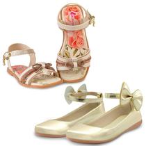 Kit 2 Pares Sandália Menina Brilho E Sapatilha Infantil Dourada Laço Mzkid