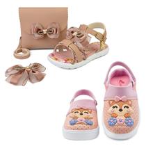 Kit 2 pares Sandália Menina Laço Brilho Com Bolsa E Babuche Infantil Raposa Gatatuya