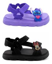 Kit 2 Pares Sandália Papete Infantil Feminina Com tiras autocolantes Kit 2 Pares Sandália Papete Infantil Feminina Com tiras autocolantes