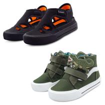 Kit 2 Pares Sandália Papete Infantil Masculina Preta E Tênis Dinossauro Rex Verde Gatatuya