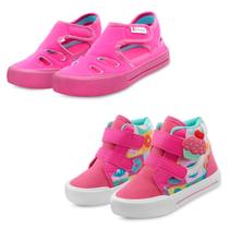 Kit 2 Pares Sandália Papete Infantil Menina Pink E Tênis Cupcake Casual Gatatuya