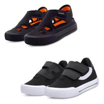 Kit 2 Pares Sandália Papete Infantil Preta E Tênis Menino Casual Escolar Gatatuya