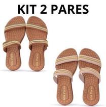 Kit 2 Pares Sandália Rasteirinha Feminina Ortopédica Confortável Leve Macia