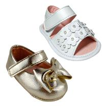Kit 2 Pares Sandália Sapatilha Bebê Infantil Menina Festa Batizado - Bella Artes Kit 2 Pares Sandália Sapatilha Bebê Infantil Menina Festa Batizado - Bella Artes