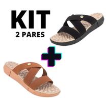 Kit 2 Pares Sandalia Tamanco NewX Uniflex Confortavel Casual Leve Salto Anabela