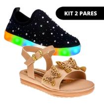 Kit 2 Pares Sandália Tênis Infantil Sapato Feminino Menina Escolar Kit 2 Pares Sandália Tênis Infantil Sapato Feminino Menina Escolar