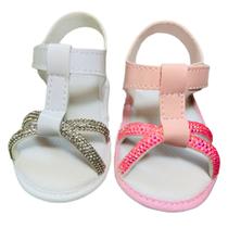 Kit 2 Pares Sandálias Tiras Em Strass Para Bebê Menina