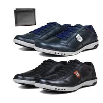 Kit 2 Pares Sapatênis Casual Masculino Urban Couro Milão + Carteira - Kit Shoes