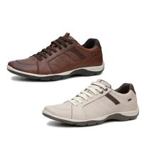 Kit 2 Pares Sapatenis Masculino Casual Couro Solado Borracha Ajuste Elastico Salto Interno
