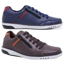 Kit 2 Pares Sapatênis Masculino Casual Fechamento Elastico e Ziper