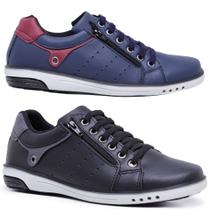 Kit 2 Pares Sapatênis Masculino Fechamento Elastico e Ziper