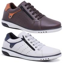 Kit 2 Pares Sapatênis Masculino Fechamento Elastico e Ziper