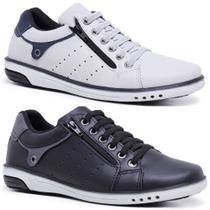 Kit 2 Pares Sapatênis Masculino Fechamento Elastico e Ziper