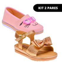 Kit 2 Pares Sapatilha e Sandália Feminina Infantil Menina Escolar