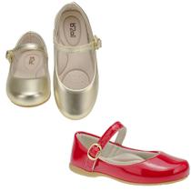 Kit 2 pares sapatilha infantil menina b2a kids 9001 dourado vermelho