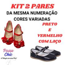 Kit 2 Pares Sapatilha Infantil Menina Verniz Lisa E Com Laço Confortável Boneca Moda Blogueirinha