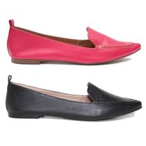 Kit 2 Pares Sapatilha Mocassim Feminino em Couro Bico Fino Costura Manual Leve e Elegante Kit 2 Pares Sapatilha Mocassim Feminino em Couro Bico Fino Costura Manual Leve e Elegante