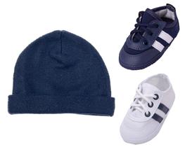 Kit 2 Pares Sapatinho De Bebê Tênis + Touca Gorro Soft Ref.211 Kit 2 Pares Sapatinho De Bebê Tênis + Touca Gorro Soft Ref.211