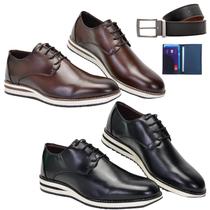 Kit 2 Pares Sapato Social Casual Derby Oxford De Amarrar Com Carteira E Cinto Kit 2 Pares Sapato Social Casual Derby Oxford De Amarrar Com Carteira E Cinto