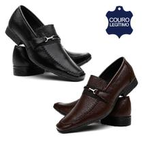 Kit 2 Pares Sapato Social Masculino Couro com Costura Manual