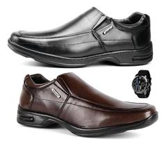 Kit 2 Pares Sapato Social Masculino Ortopédico + Relogio Top