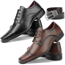 kit 2 pares sapato social modelo amarrar + cinto dupla face