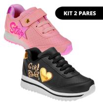 Kit 2 Pares Sapato Tênis Feminino Infantil de Menina Escolar - Club Happy