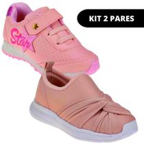 Kit 2 Pares Sapato Tênis Infantil Feminino de Menina Escolar - Club Happy