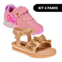 Kit 2 Pares Sapato Tênis Infantil Feminino e Sandália Menina Escolar Kit 2 Pares Sapato Tênis Infantil Feminino e Sandália Menina Escolar