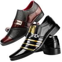 Kit 2 pares Social Masculino Envernizado Confortável Preto