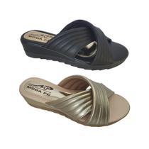 Kit 2 Pares Tamanco Feminino Tiras Anabela Super Conforto Moda Pé Kit 2 Pares Tamanco Feminino Tiras Anabela Super Conforto Moda Pé