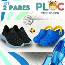 Kit 2 Pares: Tênis Calce Fácil Colors Ploc + Babuche Azul