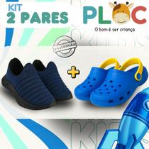 Kit 2 Pares: Tênis Calce Fácil Colors Ploc + Babuche Azul