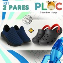 Kit 2 Pares: Tênis Calce Fácil Colors Ploc + Babuche Preto/Vermelho