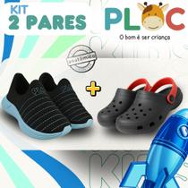 Kit 2 Pares: Tênis Calce Fácil Colors Ploc + Babuche Preto/Vermelho