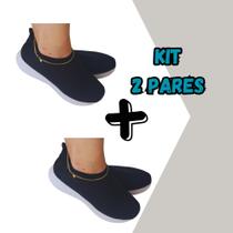 Kit 2 Pares Tênis Calce Fácil Feminino Slip On Adulto Caminhada Academia