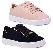 Kit 2 Pares Tênis Casual Feminino Sola Alta Flatform Liso Básico Kit 2 Pares Tênis Casual Feminino Sola Alta Flatform Liso Básico